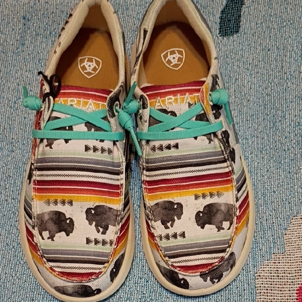 Ariat Red and Yellow Moccasins with Southwestern Flair